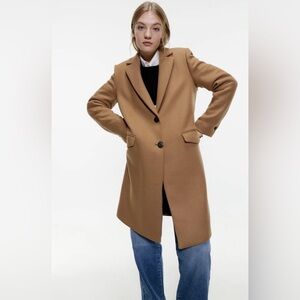ZARA Camel Single-Breasted Wool Coat - Size: S!